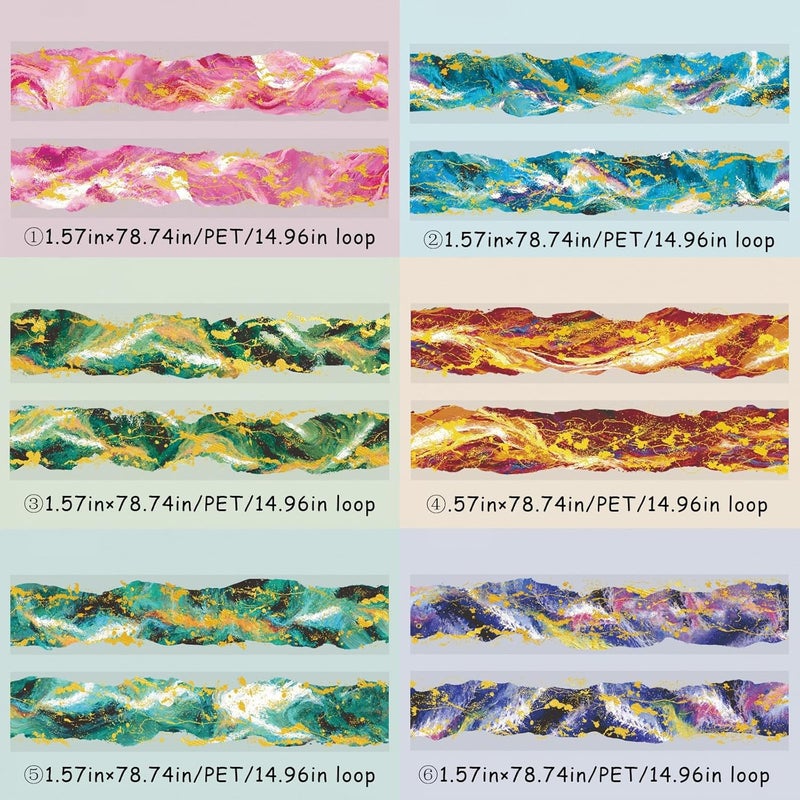 Frekyar PET Tape Stickers for Journaling Supplies,6 Rolls Watercolor Holographic Journal Stickers for Scrapbooking,Junk Journal Supplies,Planner,DIY Crafts (Future) - Image 2